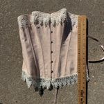 Dusty Rose Floral Brocade Crochet Trim Lace Up Corset Whimsical Coquette MEDIUM Pink Photo 5