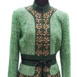 Cache Green Plaid Elaborate Embellished Top Jacket Lined Velvet Trim NWT $238 Photo 2