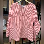 Universal Standard  x J.Crew striped poplin tie-sleeve top blouse long sleeve bow Photo 1