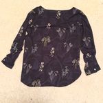 Loft  Dark Purple Blouse with Yellow Floral Pattern Photo 1