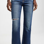 Moussy Vintage Rhode Cropped Distressed Flare Jean in Dark Indigo Blue Size 26 Photo 0