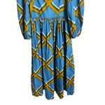 Vintage 1972 Marimekko Grid Pattern Cotton Maxi Dress Blue Yellow Womans 40/12 Photo 8