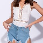 Crochet Lace Trim Mesh Back Sleeveless Bodysuit 2 NWT Photo 1