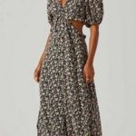 ASTR 💕💕 Floral Ruffle Cutout Midi Dress ~ Black Lilac Ditsy Medium M NWT Photo 0