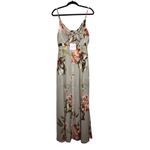 Hello Molly  Sounds Of Summer Maxi Dress Beige Floral Tie Front Button Down L Photo 1