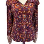 Democracy Blouson Sleeve Ruffle Shoulder VNeck Print Knit Top Size Medium Bold Photo 5