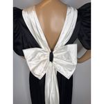 American Vintage 1980s Black Satin Evening Gown with Ivory Statement Bow unbranded small- medium Photo 3