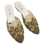 Oscar de la Renta Calista Mesh Beaded Floral Mule Slides Sandal Silver Gold 37.5 Photo 0