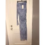 ZARA  One Sleeve Asymmetrical Tulle Mesh Lined Midi Dress Blue Photo 5