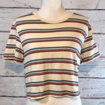 RSQ  T-Shirt Cropped Cream w Red/Blue Stripes-Large Photo 0