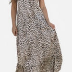 Amilliys Amaryllis Women's Halter Maxi Dress Flowing Silhouette Adjustable Tie Back Statement Leopard Print Photo 0