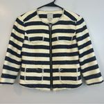 Halogen  Tweed Nautical Striped Navy Blue & Ivory Cropped Blazer Size 0 Photo 1