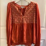 Polagram  Rust Red & White Dainty Floral Boho Ballooon Sleeve Peplum Top small Photo 0