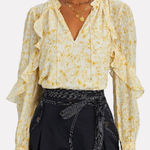 Intermix  Maura Ruffled Long Sleeve Silk Floral Blouse Yellow size 2 $228 Photo 0
