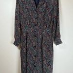 Talbots Vintage  Shirt Dress 100% Silk Navy Green Floral Pattern Women’s Size 14 Photo 0