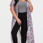 Torrid Kimono Grey Floral Lurex Duster Swim Cover Up 3/4 3X 4X Photo 1
