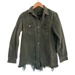 American Bazi  Army Green Button Down Distressed Denim Jacket Size S Photo 3