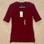 NWT Spao top Korean brand women’s ribbed shirt medium burgundy top stretch Red Size L Photo 0