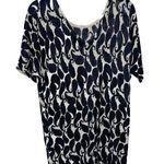 Talbots Paisley Knit Dolman Printed Linen Top Womens Size M Coastal Blue White Photo 0