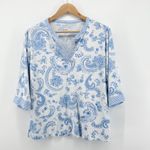 Flora Nikrooz FN by Women's Pajama Set Blue Paisley Print Top Pants Large Photo 3