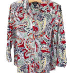 CHAPS  size L floral 100% cotton button front blue . Photo 0