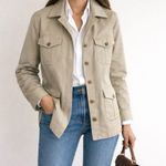 F.M. Allen Cotton Safari Utility Jacket Belted Back Khaki Women’s Size Large Tan Photo 0