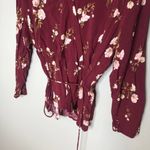 Old Navy burgundy red floral faux wrap top belt waist popover blouse top XL Photo 1