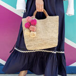  Straw Tote with Pink and Tan Pom-Poms Vineyard Vines Size: OS Photo 0