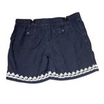 Talbots Elastic Waist Shorts Womens 12 Navy Blue Embroidered Hem Drawstring Photo 10