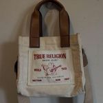 True Religion Mini Logo Tote Bag w/ Shoulder Strap Natural Travel Crossbody Used Photo 0