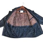 VTG 90s Y2K Black Genuine Leather Long Belted Zip Front Bomber Biker Jacket Coat Photo 2