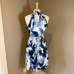 Elegant Blue and White Halter Dress Size M Photo 1