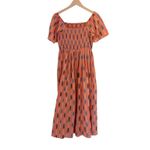 NEW Mata Traders Teddy Peach Ikat Smocked Cotton Midi Dress Size M Fair Trade Orange Size M Photo 3