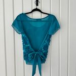 Elegant Teal Floral Lace Blouse Blue Photo 2