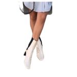 ZARA  Beige Patent Leather Square Toe Side Goring Heeled Ankle Boots Size 6‎ Photo 1