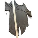 Haute society Black Sheer Pullover High Low Crochet Tassled Sleeves Top XL Photo 7