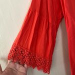 Cable & Gauge  Blood Orange Tie V Neck Blouse with Lace Trim Sleeves Large Photo 6