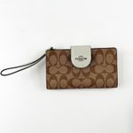 Coach Signature C Canvas Phone Tech Wallet Wristlet Brown Sage Green Photo 5