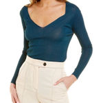 Lafayette 148 New York Scoop Neck Diagonal Rib Long Sleeve Sweater Teal Size M Blue Size M Photo 0