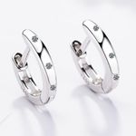 Boutique NEW 18k White‎ Gold Plated Diamond Huggie Hoop Earrings Photo 1