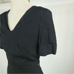 Escada Pinstripe Career Dress Double V Neck Midi Fitted Sheath Size 40/US 10 Black Photo 7