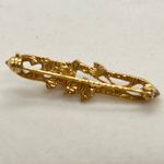 Beautiful Vintage Gold Toned Brooch Pin With 3D Pink Rose Photo 1