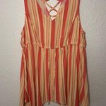 Torrid  Pink Yellow Striped Babydoll Stretch Tunic Top Dress Size 2X Lace Up Photo 0