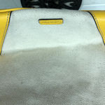 Calvin Klein  Sadia oatmeal Canvas yellow trim Hobo Shoulder Bag Women's 14”x11”‎ Photo 5