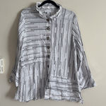 Habitat Clothing Womens Large Button Up Blouse White Beige Brown Coastal Photo 0