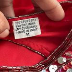 Laurence Kazar  | VINTAGE Red Pure Silk Sequin Open Back Cocktail Dress Sz M Photo 12