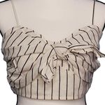 Lulus Fairlyn ivory and blue linen blend striped tie front crop top, size Medium Photo 0