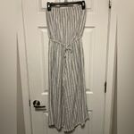 Blue Life  White Striped Strapless Linen Blend Wide-Leg Jumpsuit Photo 3