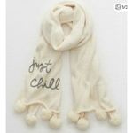 Aerie NWT "Just Chill" Pompom Cream Embroidered Knit Scarf, OS Photo 0