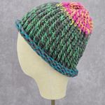 Green Pink Crochet Knit Bucket Cap Hat Fun Vintage Y2K Funky Beanie Photo 2